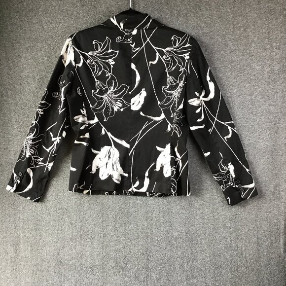 Larry Levine Black White Floral Blazer Suit Jacket Sz 8 - Picture 2 of 8